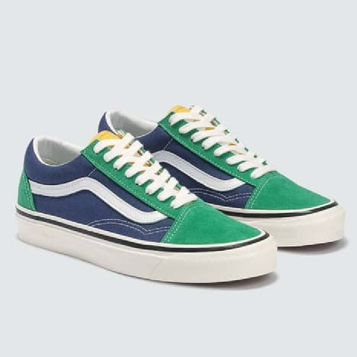 green and blue vans