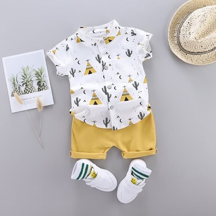 Jual baju  bayi  setelan anak  laki  laki  kemeja gambar tenda 