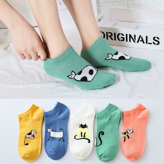 Jual KK019 Kaos  Kaki  Pendek Funny Cat Wanita Low Socks 