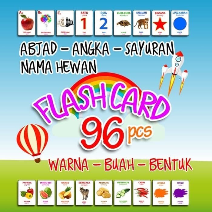 Jual FLASH CARD 96 KARTU LENGKAP 2 BAHASA INDONESIA DAN INGGRIS - Kota