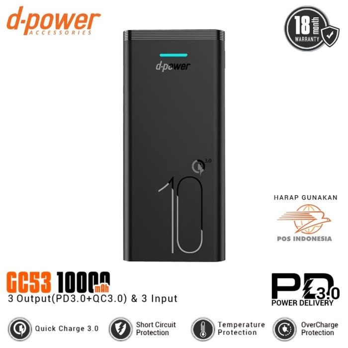 Jual Dpower GC53 10000mAh Powerbank Dual Output PD3 0 