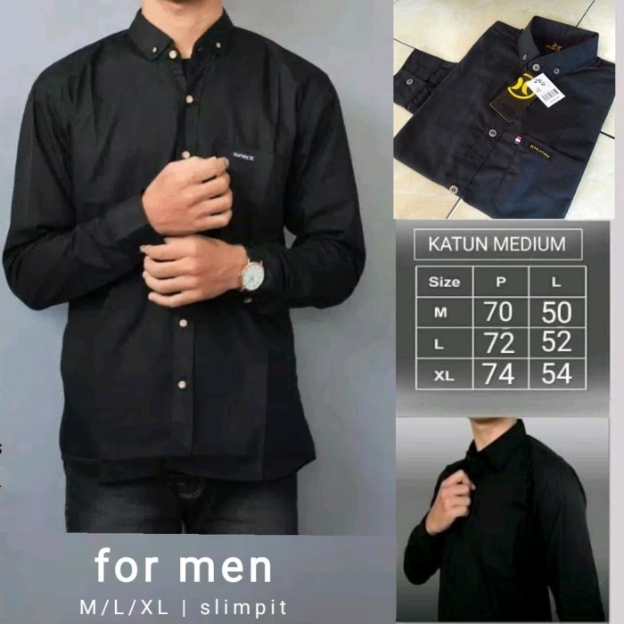 Foto Produk kemeja polos pria lengan panjang kemeja cowo hitam dari dr.jeans