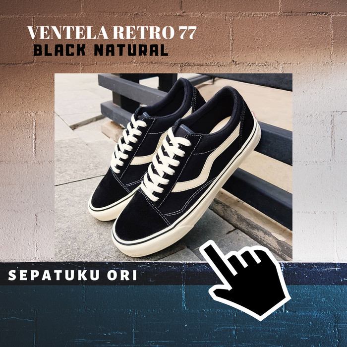 Jual Sepatu  Sneakers Ventela  Retro  77  Black Natural White 