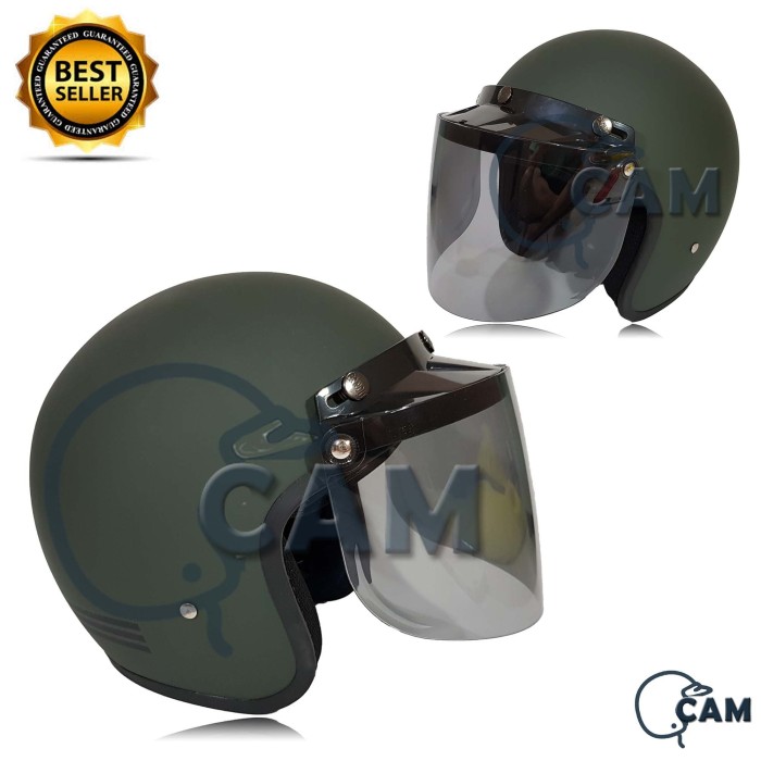 Jual Helm Bogo list army doff + kaca datar flat SNI bukan ...