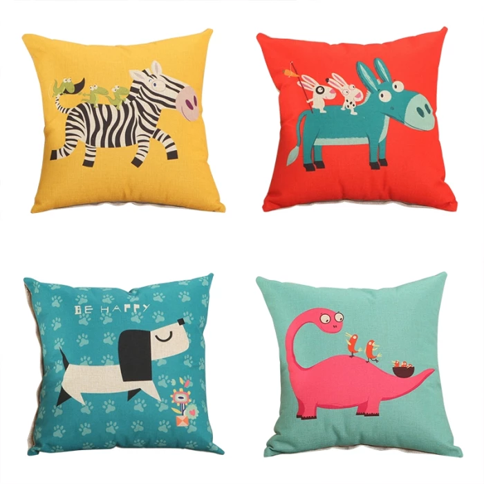 Jual Stok Terbatas Sarung Bantal Persegi Katun Linen Print Kartun