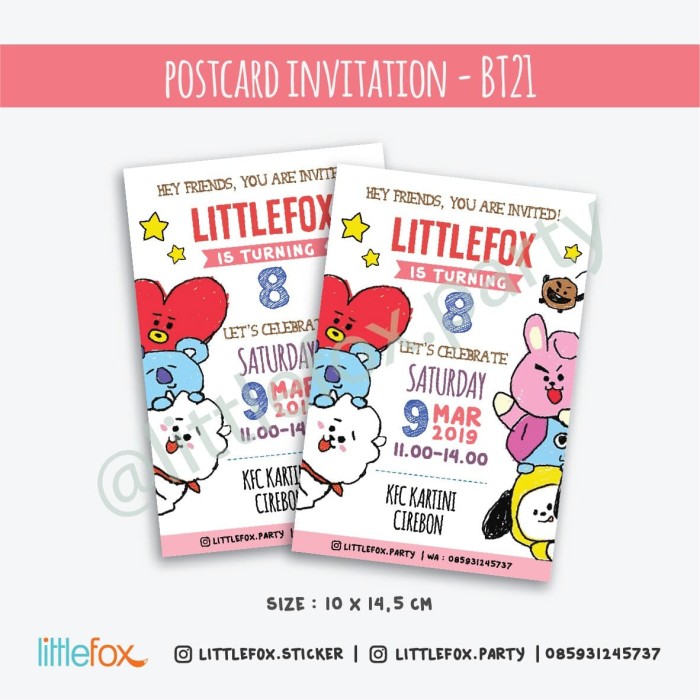 Jual Undangan Ulang Tahun Postcard Invitation Bt21 Character Jakarta Barat Littlefox Party Favors Tokopedia