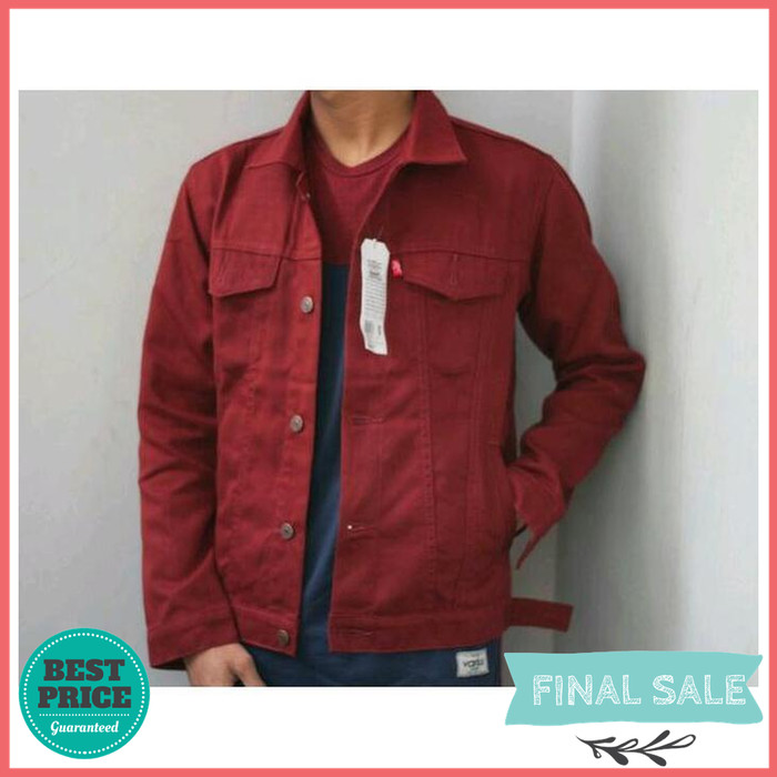 jaket denim maroon