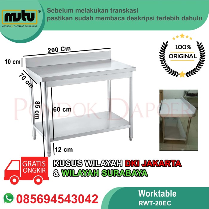 Jual Meja Stainless Steel 2 Meter | Working Table Dapur Restoran RWT