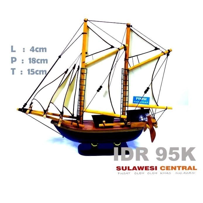 Jual Miniatur kapal Pinisi kerajinan khas Sulawesi 18 cm - Kota