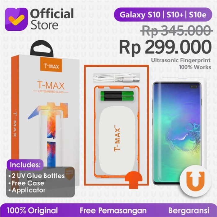 Jual T-MAX Samsung Galaxy S10 / S10+ Plus UV FULL GLUE