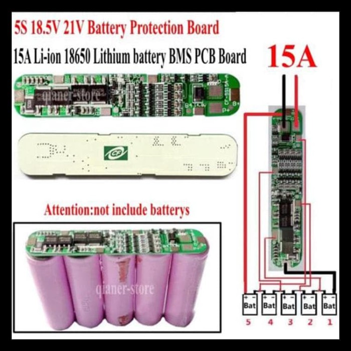 5S 15A BMS Protection PCB Board For 5 Packs 18650 Li-ion Lithium Battery Cell
