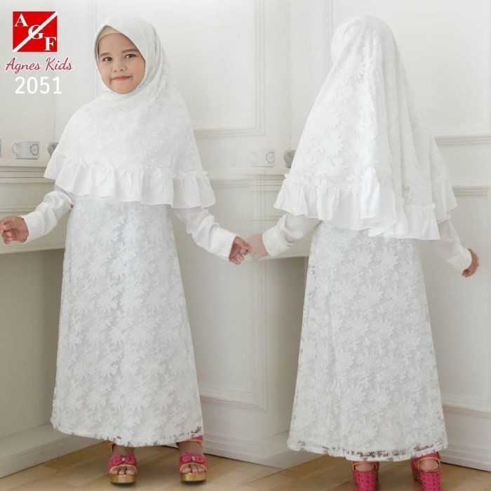  Gamis  Putih  Anak  Perempuan  Baju  Muslim Syari Anak  Lebaran 