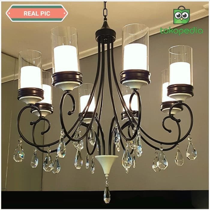 Jual Lampu hias gantung black iron crystal chandelier Jual Lampu hias gantung black iron crystal chandelier