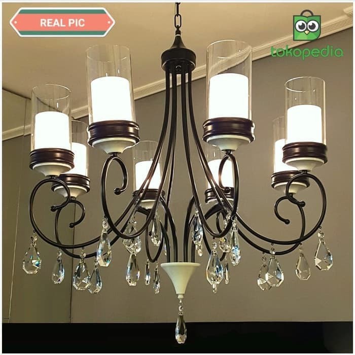 Jual Lampu  hias gantung black iron crystal chandelier  