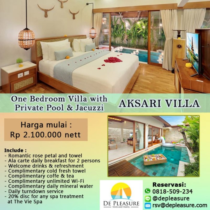 Jual Voucher Aksari Villa Seminyak 1 Br Kota Denpasar De Pleasure Tours Tokopedia