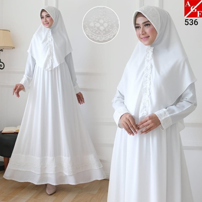 Jual AGNES Baju  Gamis Putih  Wanita Syari Brukat Busana 