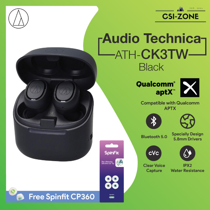 Jual Audio Technica ATH-CK3TW Bluetooth 5.0 APTX TWS In Ear Earphone