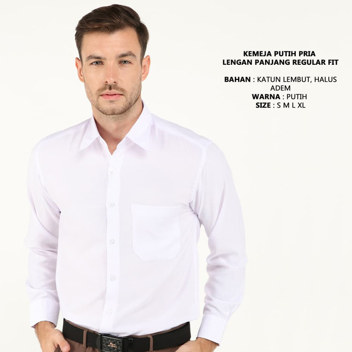 Jual Kemeja Putih Pria Lengan Panjang Reguler Fit Bahan