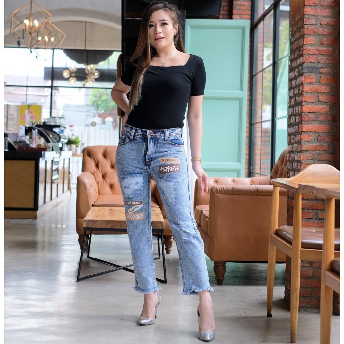 Jual Celana  Jeans Boyfriend  Wanita Boyfriend  Sobek  Lapis  