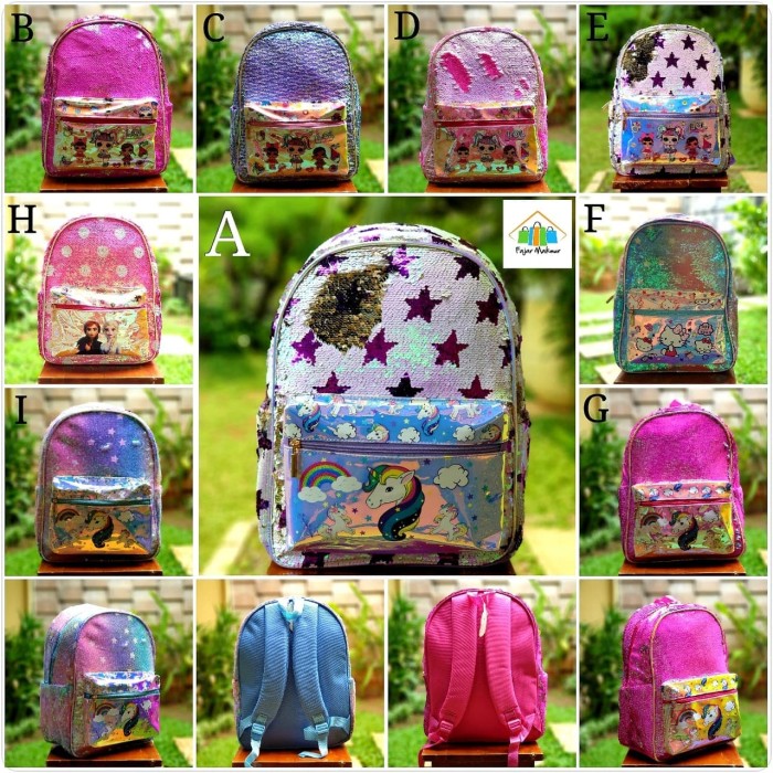 Jual Tas Sekola   h Anak / Tas Anak SD / Backpack Sequin / Tas LOL - A097