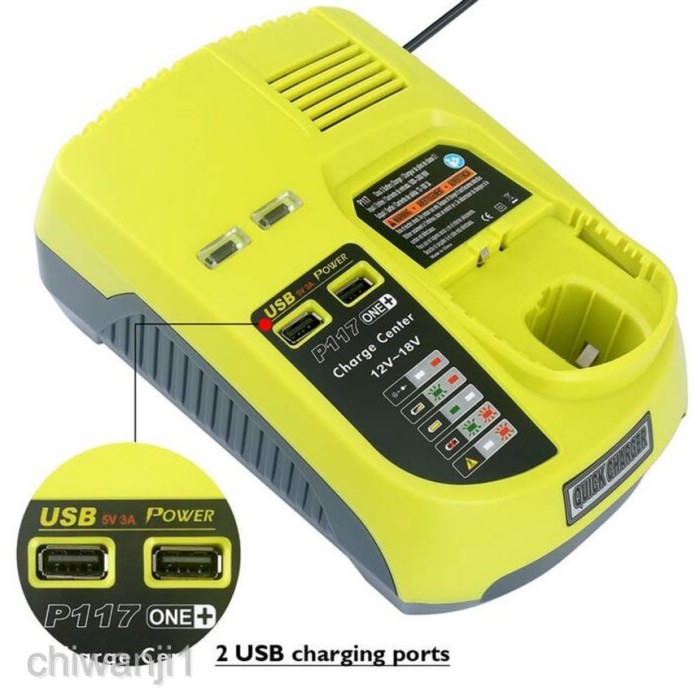 2 USB Port P117 Charger For Ryobi ONE 12V-18V P108 P104 P102 P100 Ni-Cd /& Li-ion