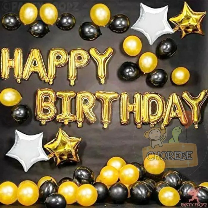 Jual Paket Dekorasi Hiasan Balon Ulang Tahun / Happy Birthday Tema Gold