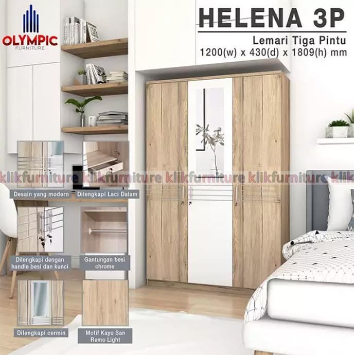 Jual Lemari  Helena Olympic 3 Pintu  Cermin Minimalis Kota 