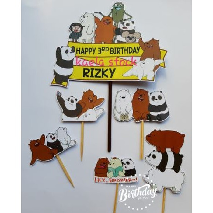 Jual Cake Topper We Bare Bears Theme / Hiasan Kue Tema We Bare Bears