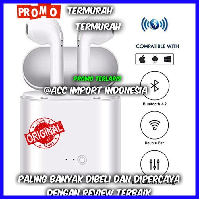 Jual New i7s Wireless Bluetooth Headset Earphone with Charging case