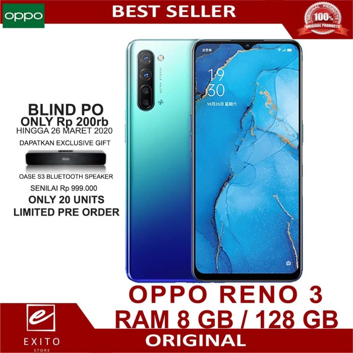 Jual OPPO  RENO  3  RAM 8GB ROM 128GB GARANSI RESMI OPPO  