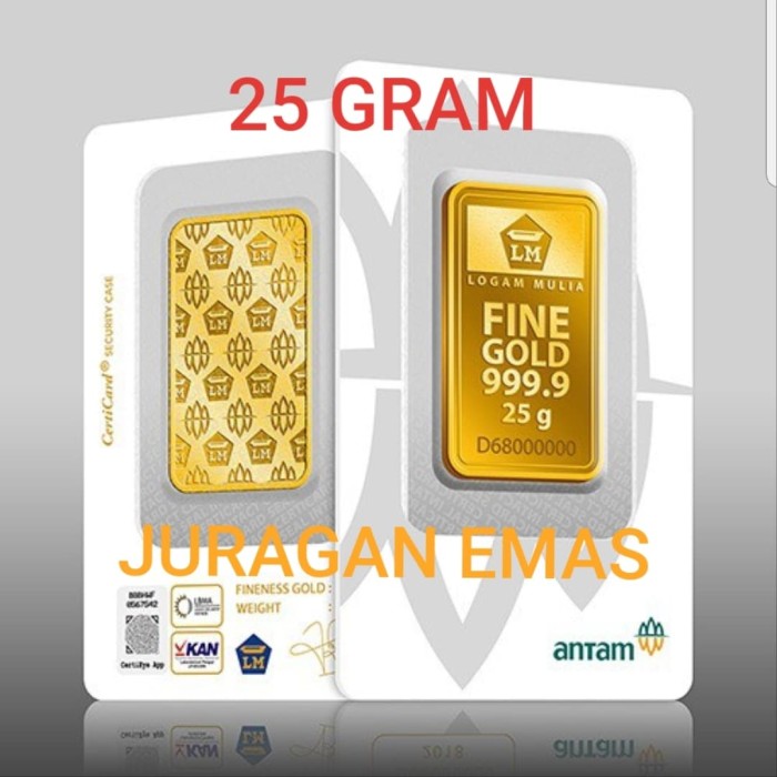 Jual 25 Gr Gram Logam Mulia Lm Emas Batangan Antam Sertifikat Baru Jakarta Barat Juraganemas Tokopedia