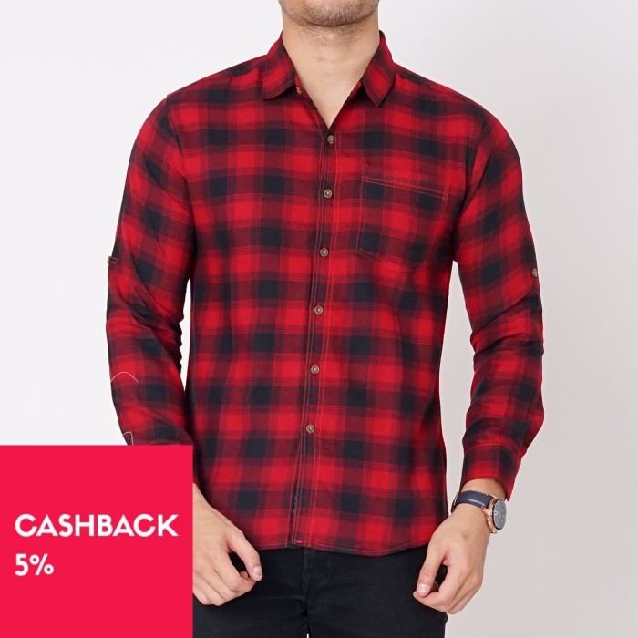 Foto Produk Kemeja Kotak Flanel Merah Pria Lengan Panjang M-XXL (2001.761.1) - M dari Dancus Official Shop