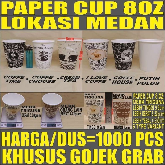 Jual Paper Cup 8oz Per  Dus  Isi  1000pcs Gelas Kertas Kuat 