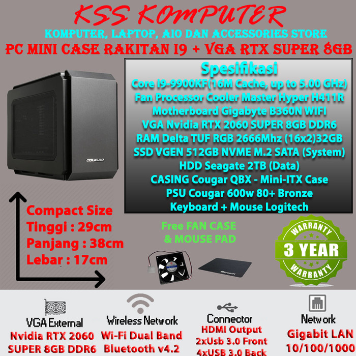 Jual PC MINI Rakitan Komputer Gaming ITX Core I9 RAM 