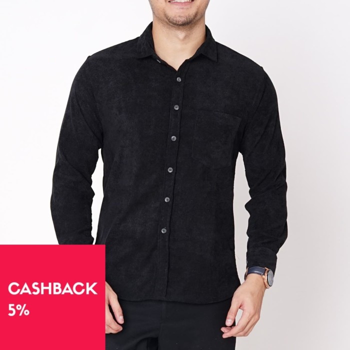 Foto Produk Kemeja Polos Tangan Panjang Pria Hitam Corduroy M-XXL (2002.768.1) - M dari Dancus Official Shop