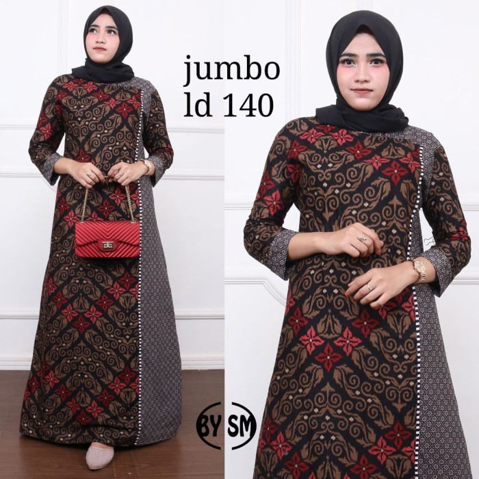 Foto Produk Baju dress gamis wanita batik katun kombinasi super jumbo ld 140 - Biru dari TABASAMA