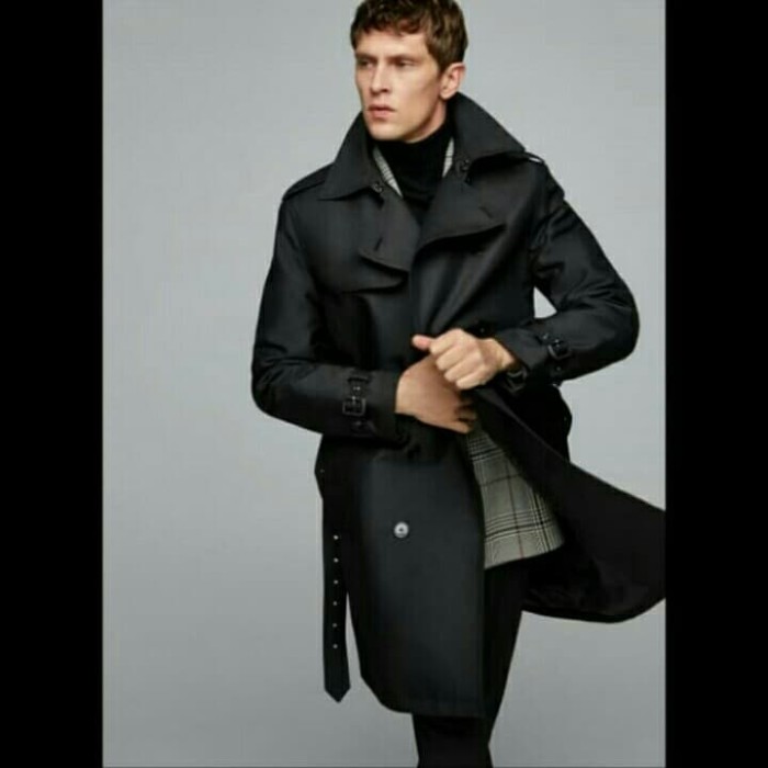 Men S Trench Coat Zara Hooded In Blue For Navy Lyst Mens Fashion Outfit Double Ted Trench Coat With Studs