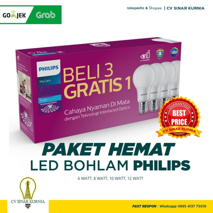 Jual Lampu LED Bulb Bohlam PHILIPS Paket 10 Watt Mycare