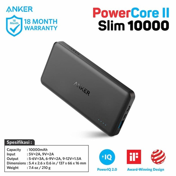 Promo PowerBank Anker PowerCore II Slim 10000 mAh Black