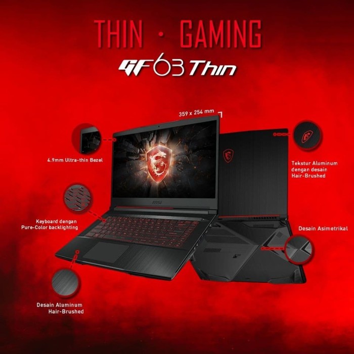 Jual MSI GF63 9RCX 622 Thin Bezel Gaming NoteBook - Kota 