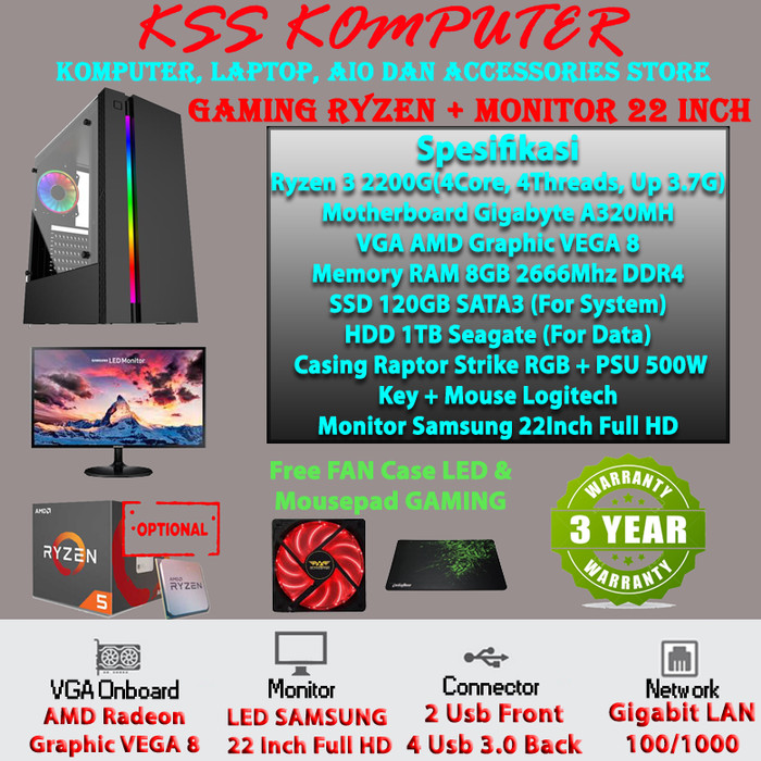 Jual [Baru] Komputer/PC Rakitan AMD Ryzen + Monitor GAMING