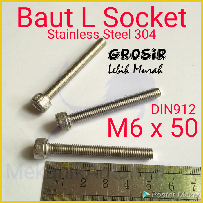 Foto Produk Baut L M6 x 50 Stainless304 dari MekanikAutomation