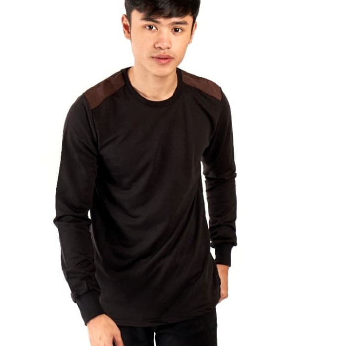 Promo kaos pria lengan panjang hitam leather patch / longsleeve hitam pria - Jakarta Barat ...