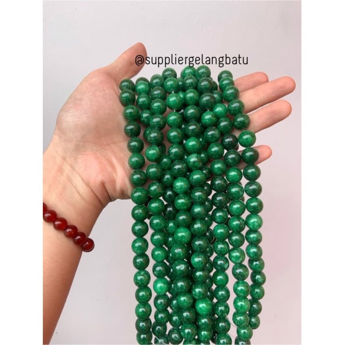 Jual bahan batu giok  burma  12mm renceng kalung gelang  akik 