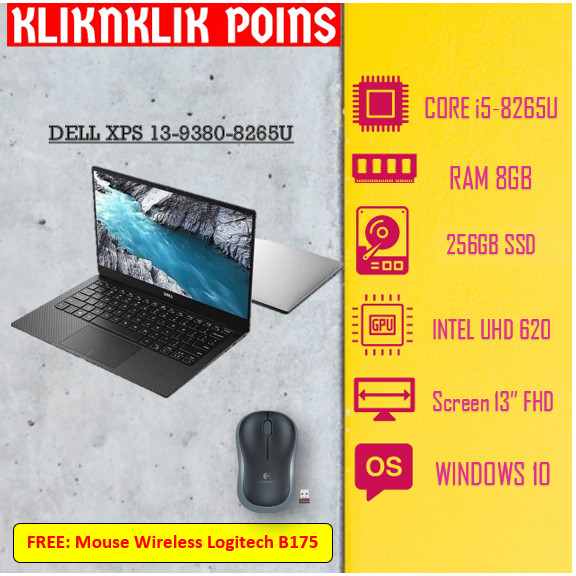 Jual DELL XPS 13-9380 8265U 8GB 256GB WIN10 SILVER - 41951 