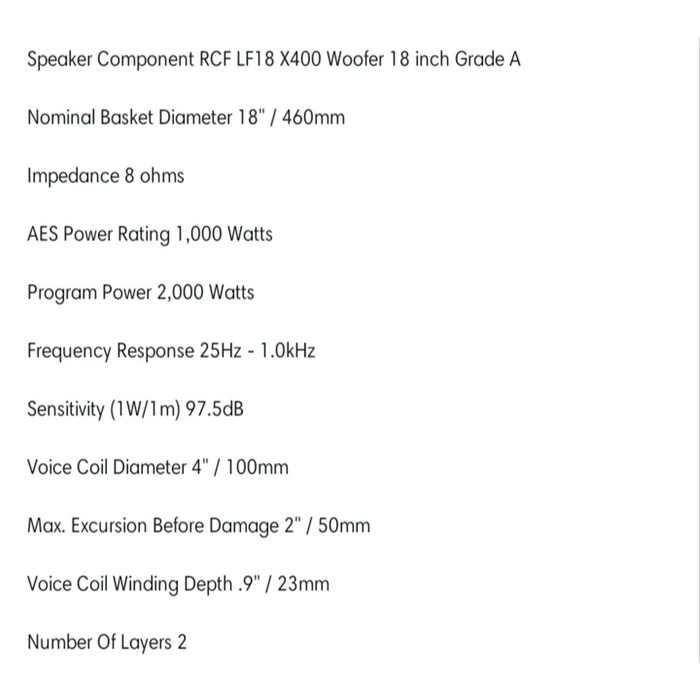 diameter speaker 18 in
