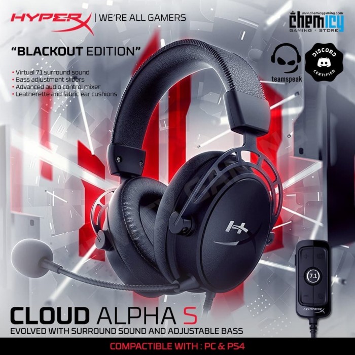 Jual HyperX Cloud Alpha S Blackout 7.1 Surround Sound Gaming Headset
