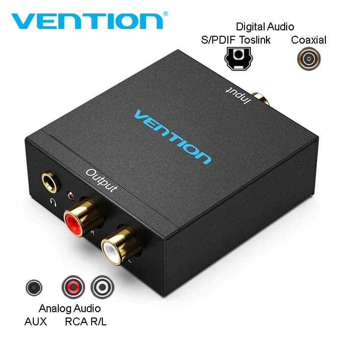 Jual Audio Converter SPDiF Coaxial Fiber Optic to Aux 3.5mm RCA VENTiON