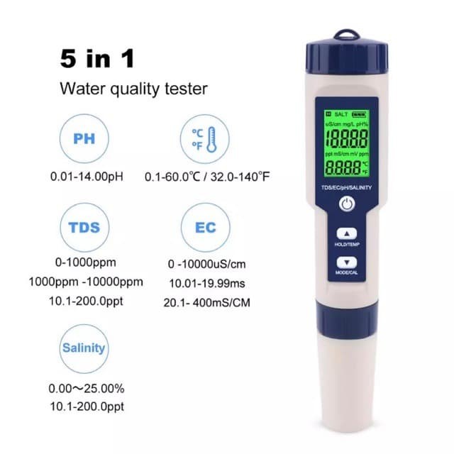 Jual 5 in 1 PH TDS Salinity EC Temperature Meter EZ9909 Tester EZ9909