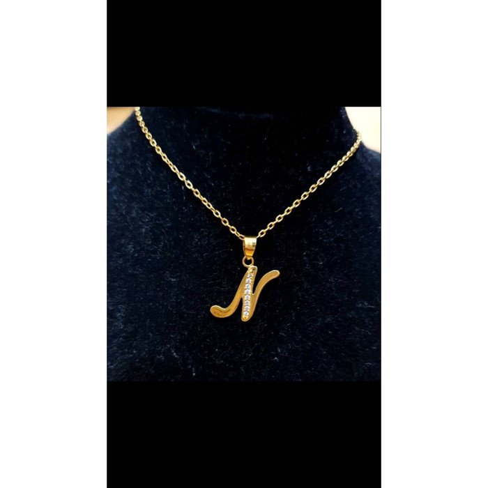 Jual set kalung liontin inisial huruf N emas asli Jual set kalung liontin inisial huruf N emas asli